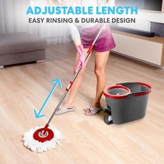 SIMPLI-MAGIC 79349 Spin Mop Cleaning System with 3 Microfiber Kit, Red/Black