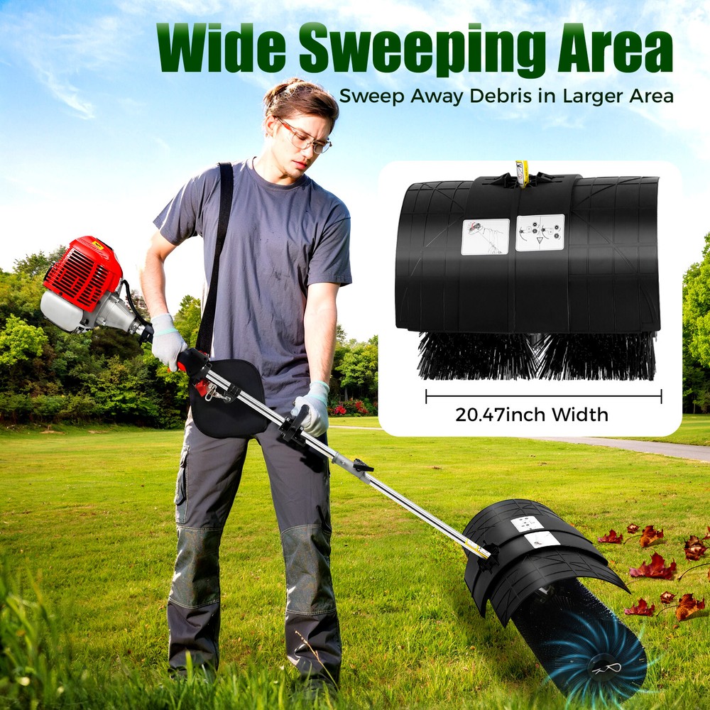 Heavy Duty 2.3HP Power Sweeper 52cc Handheld Gas Powered Broom Snow Dirt Walkway