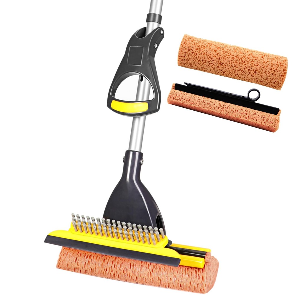 Yocada Sponge Mop Home Commercial Use Tile Floor 3 piece set, Yellow and Grey