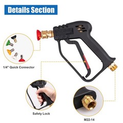 Pressure Washer Gun, Max 4000 PSI with 5 Colorful Nozzles, 1/4″ Quick black