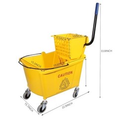 Commercial Mop Bucket 35 Quart with Side Press Wringer on Wheels Mop Included