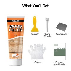 Mollor All Purpose Wood Filler, White Putty Repair for 150g,