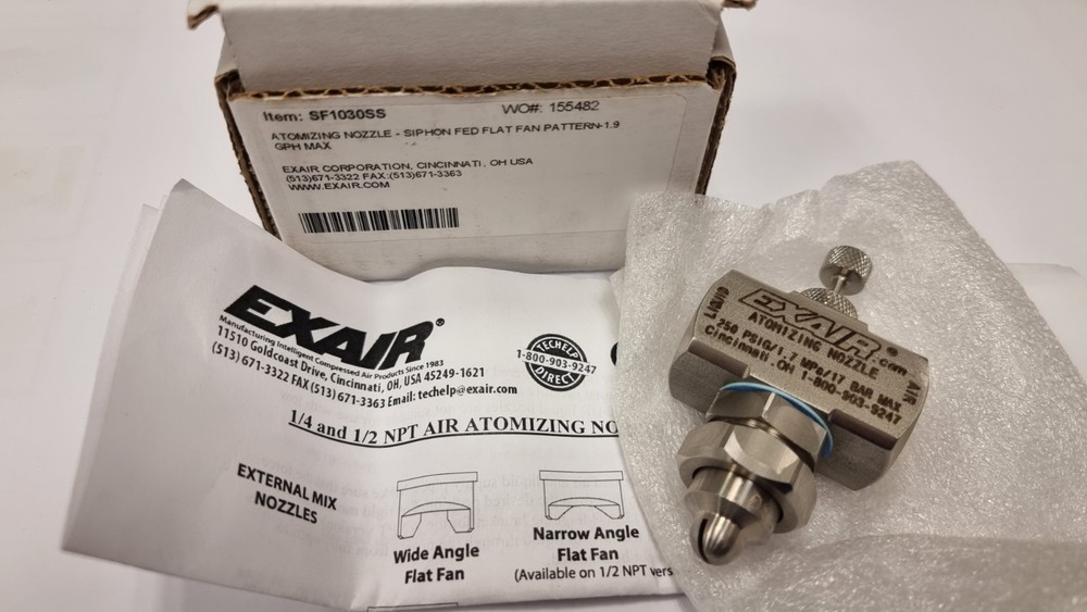 Model SF1030SS 1.9 GPH Max Siphon Fed Flat Fan Atomizing Nozzle Exair