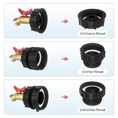 IBC Tote Hose Adapter 275-330 Gallon Water Red handle brass valve