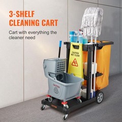 VEVOR Janitorial Trolley Cleaning Cart with PVC Bag for Housekeeping Office