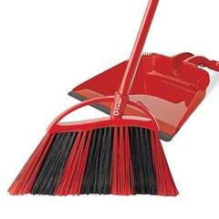 O-Cedar Sweep Broom with Step-On Dustpan | PowerCorner One Broom, Red