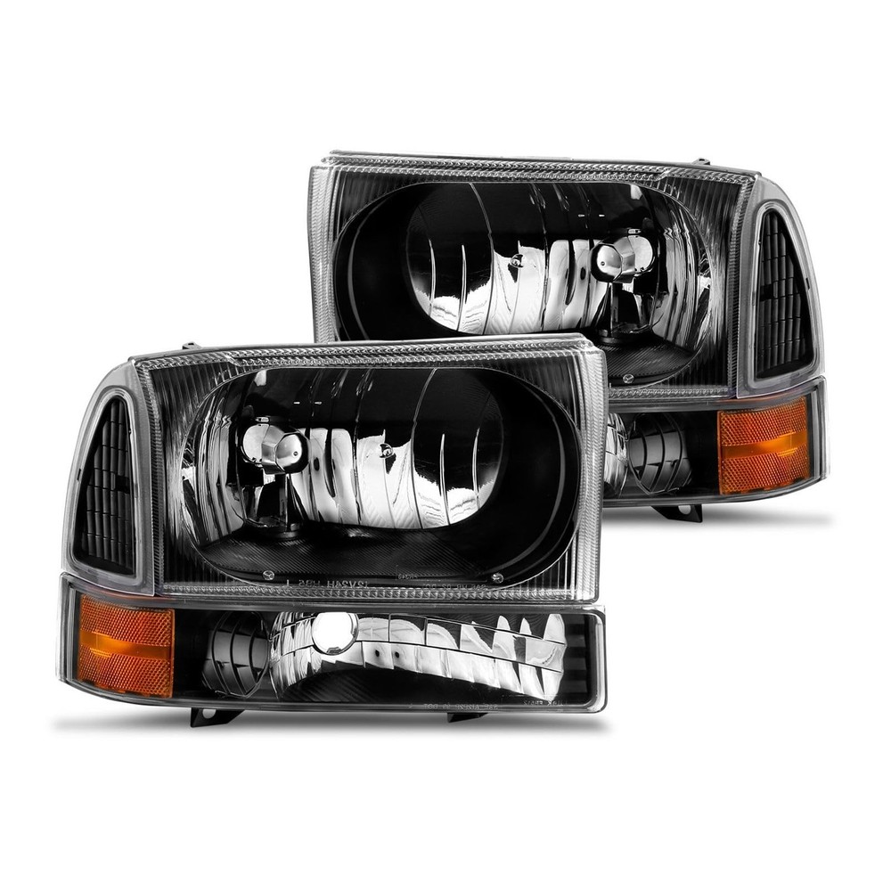 Front Headlight Black Housing Set w Corner Lights Excursion Econoline Super Duty