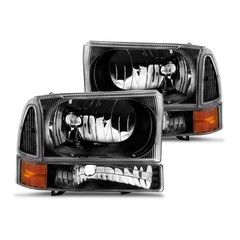 Front Headlight Black Housing Set w Corner Lights Excursion Econoline Super Duty