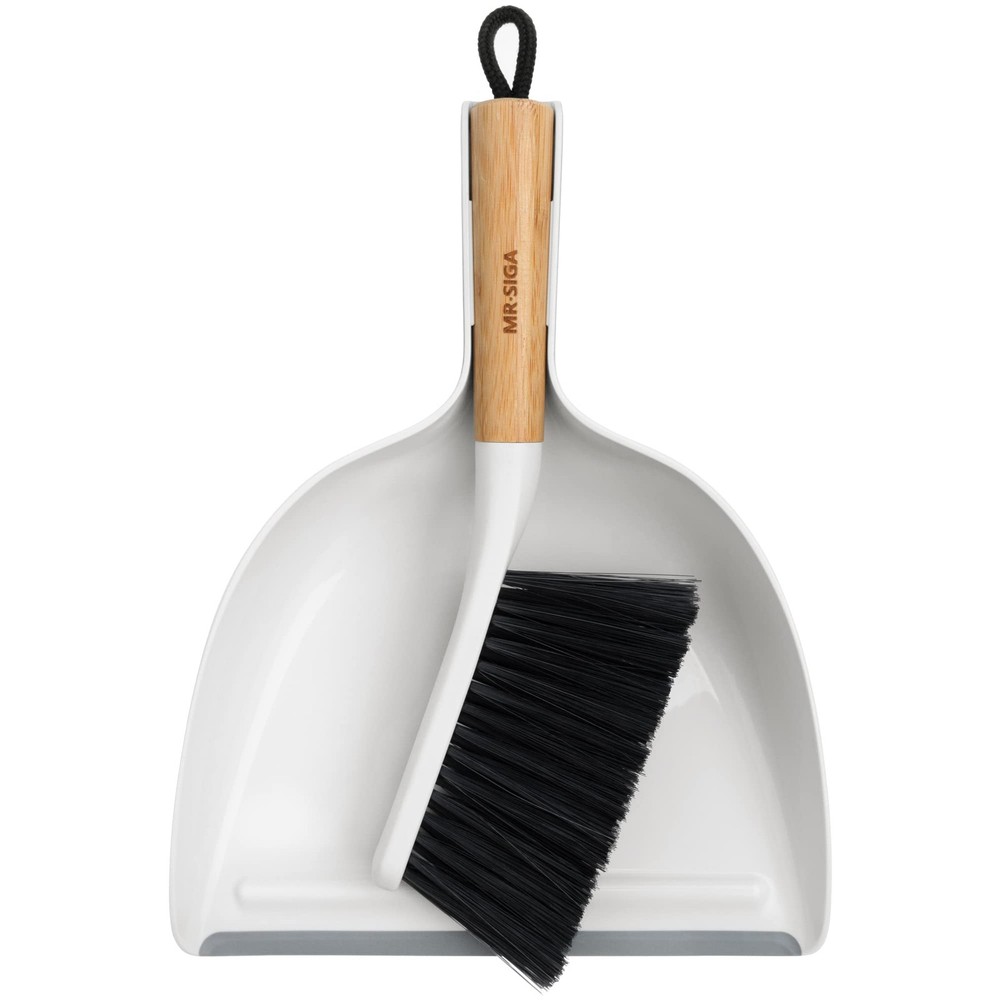 MR.SIGA Dustpan and Brush Set, Portable Cleaning 11.8 x 9.2 x 3.1 inch, White