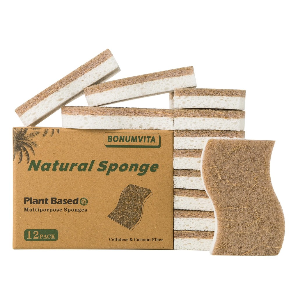 BONUMVITA Natural Kitchen Sponge,12 Pack Dish Sponge with White
