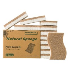 BONUMVITA Natural Kitchen Sponge,12 Pack Dish Sponge with White