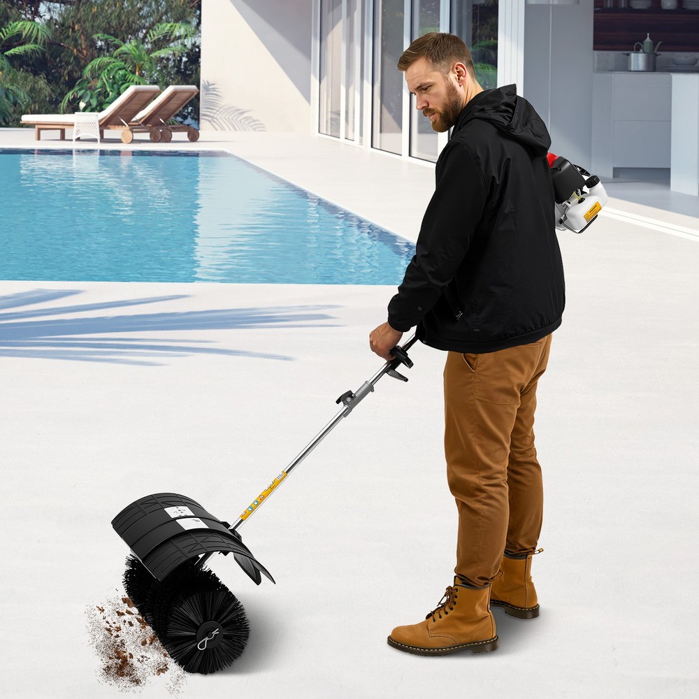 52cc Gas Power Hand Held Sweeper Broom Driveway Turf Artificial Grass Snow Clean