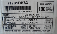 GRAINGER 31DK83 Trash Bags – 60 GAL Capacity, 38″ x 58″, 0.95 MIL, 100 PK, Black