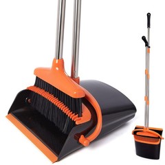 XXFLOWER Broom and Dustpan Set with Long Handle, Light Weight Orange