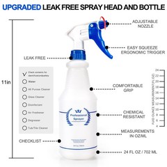 Plastic Spray Bottle, Empty Bottles (2 Pack 24 Oz), 2-Pack, Blue