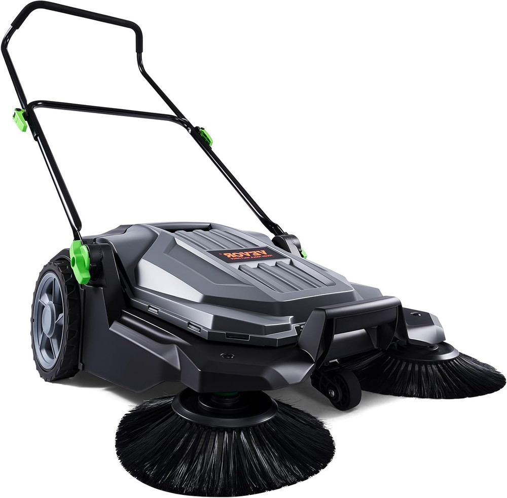 Walk-Behind Floor Sweeper Hand Push Manual Non-Electric 25.6″ Sweeping Width