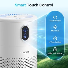 MOOKA Air Purifiers for Home Large Room up to 1076ft², H13 True HEPA Air Fi