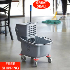 Restaurant Janitorial 26 Qt. Grey Mop Bucket and Side Press Wringer Combo