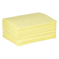 Condor 35Zp99 Sorbent Pad, 9 Gal, 15 In X 19 In, Harsh Chemicals, Yellow, 50 Pk