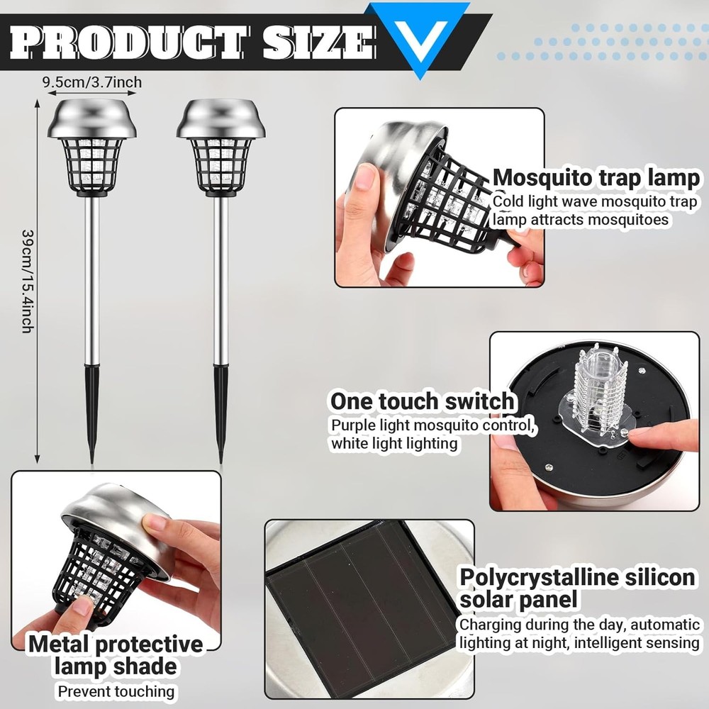 Solar Mosquito Zapper 2PK – Waterproof, Outdoor Lamp, Yard/Garden