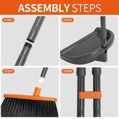 Long Handle Broom with Dustpan Combo Set for Office Home Kitchen Lobby Orange