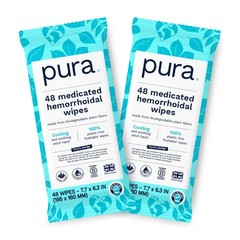 Pura XL Flushable Medicated Wipes for Hemorrhoid 48 Count (Pack of 2), White