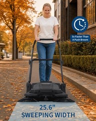 Walk Behind Hand Push Floor Sweeper 25.6″ Width 5 Gallon Waste Container/ NEW