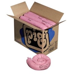 Pig 124Cr Sorbent Sock, 9 Gal, 3 In X 42 In, Acids, Bases, Unknowns, Pink, 12 Pk
