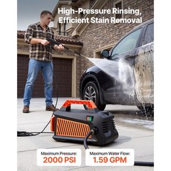 Electric Pressure Washer, 2000 PSI, Portable with 4 Nozzles, Metal Wand, Compact