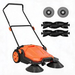 25.6″ Manual Push Floor Sweeper, Walk-Behind Hand Push Sweeper w/ 5-Gallon Bin