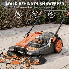 25.6″ Manual Push Floor Sweeper, Walk-Behind Hand Push Sweeper w/ 5-Gallon Bin
