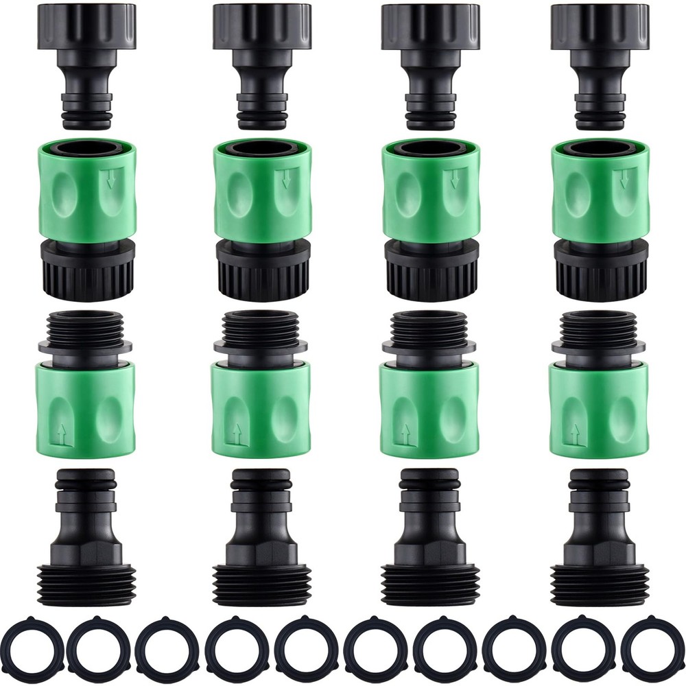 16 Pieces Garden Hose Quick Connect Fittings 3/4 Inch Plastic 16 PS, Green