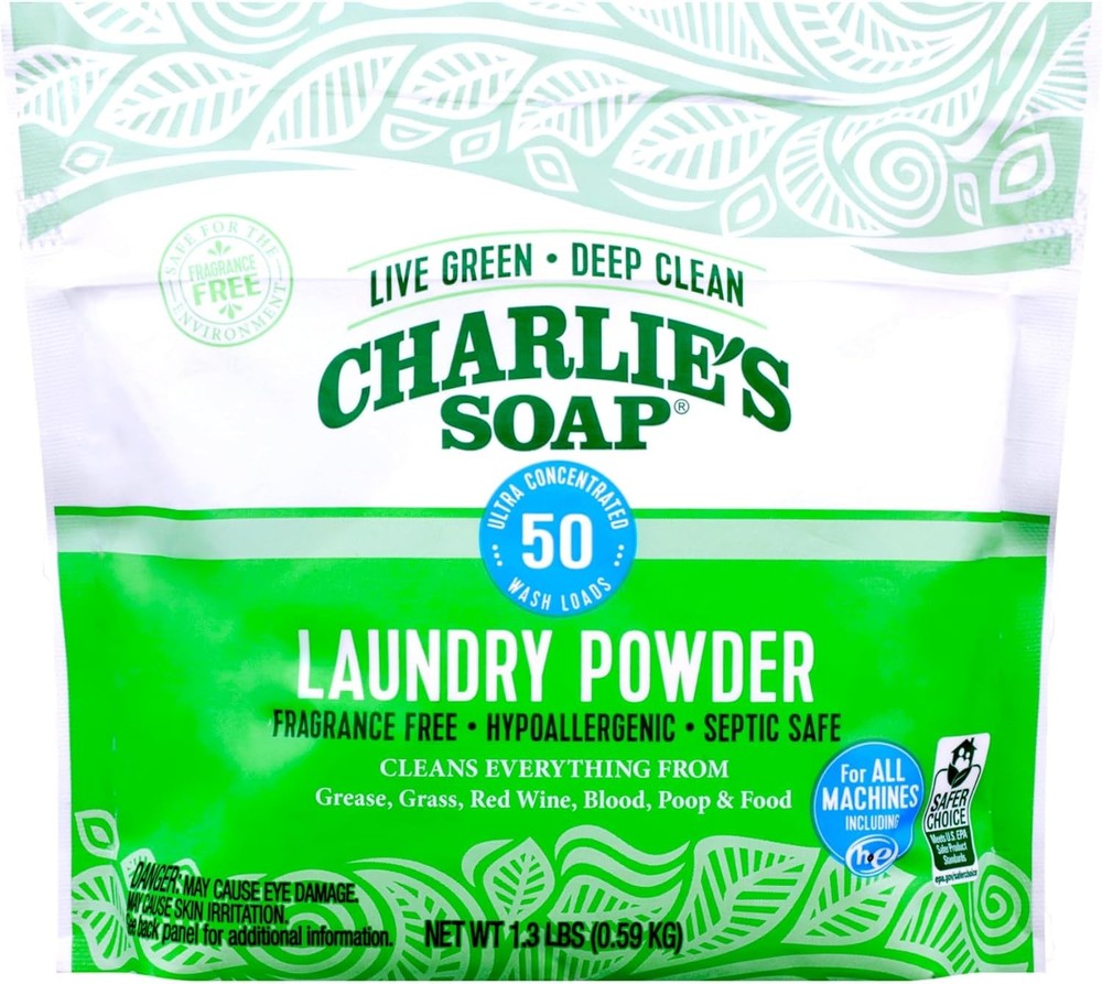 Charlie’s Soap Laundry Powder (50 Loads, 1 Pack) Hypoallergenic Deep…