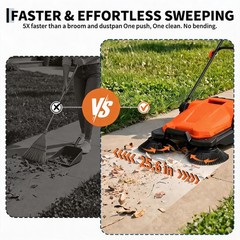 25.6″ Manual Push Floor Sweeper, Walk-Behind Hand Push Sweeper w/ 5-Gallon Bin