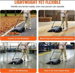 VEVOR Walk-behind Hand Push Floor Sweeper 25.6″ Width 5 Gallon Waste Container