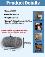 TAFFY’S Steel Wool Pads 0000 for Glass 15 Pcs Extra Fine SteelWool for Clean…