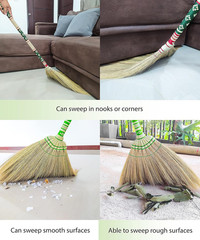 Thai Vintage Retro Grass Broom Stick, Asian Straw for Wedding Jumping, Witch, Ho