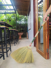 Thai Vintage Retro Grass Broom Stick, Asian Straw for Wedding Jumping, Witch, Ho