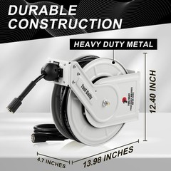 Tool Retractable Pressure Washer Hose Reel 60 FT x 60 FT, Grey, Black