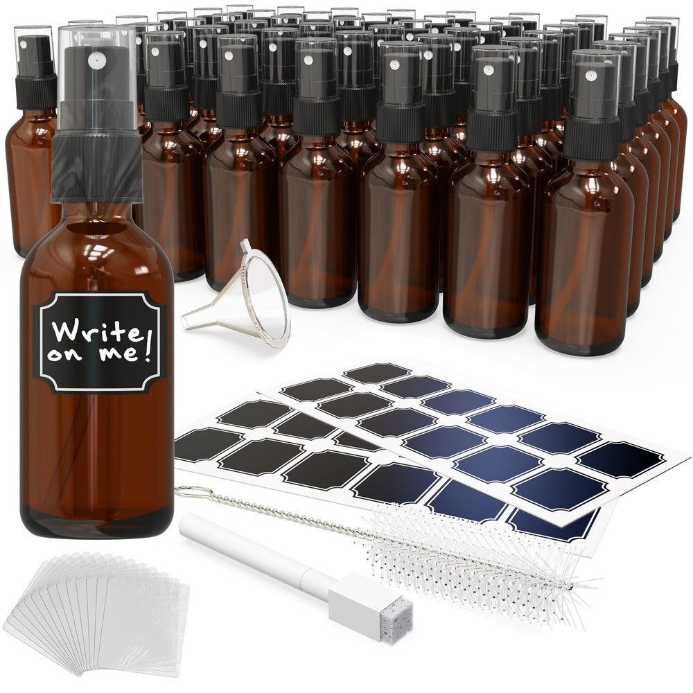 Nevlers Small Spray Bottle 2 Oz 48 Pack | Amber Glass 99 Piece Set,