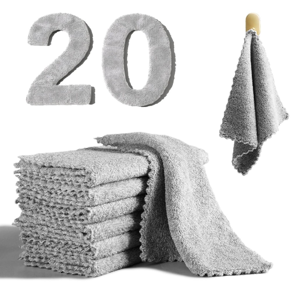 20 Pack Super Absorbent Dish Cloths Coral 9.84 inches x inches, Grey