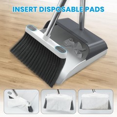 Stand Up Dustpan and Broom Set 50” Long Handle Medium Dustpan, White
