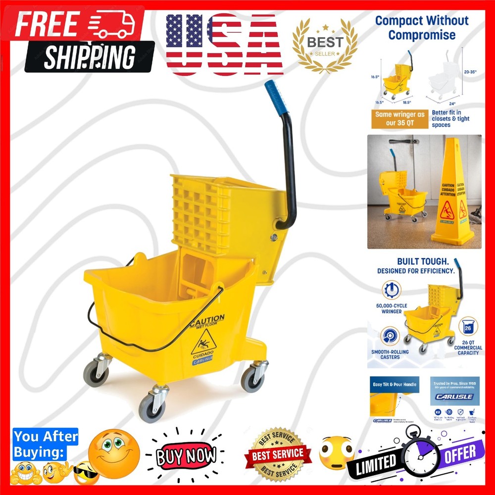 Carlisle Food Service Sparta Commercial Mop Bucket with Side Press Wringer, F…