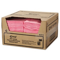 Chix 8311 11.5 in. x 24 in. Wet Wipes – White/Pink (200/Carton) New