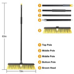 Kefanta 18 Inches Push Broom Outdoor- Heavy Duty Broom 63 Long Handle For Deck
