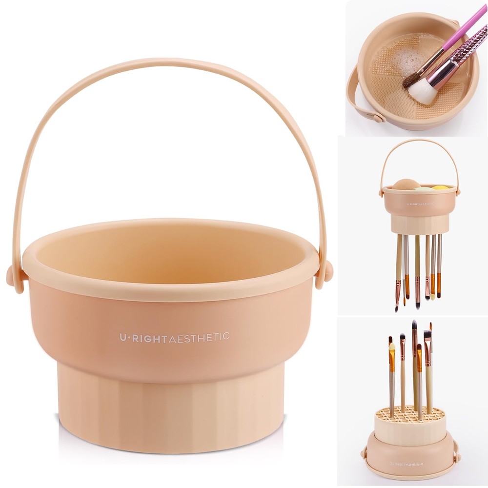 GOLIKEE Makeup Brush Cleaner Mat 3 in 1 Silicone Khaki
