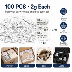 Sukh 100PCS Silica Gel Packets – 2g per Bag Desiccant Beads Packs for White