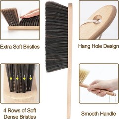 Wooden Dust Brush Set 2PCS Soft Bristle Hand Broom for Sofa Bed Car Counter