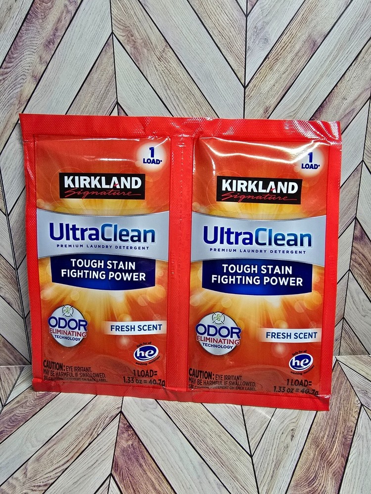 Kirkland Signature Ultra Clean Laundry Detergent Fresh Scent 1.3oz Ea Travel 2pk