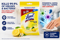 Free Shipping To Go Disinfecting Wipes Lemon Lime Scent, 15 Ct. Pack of 5